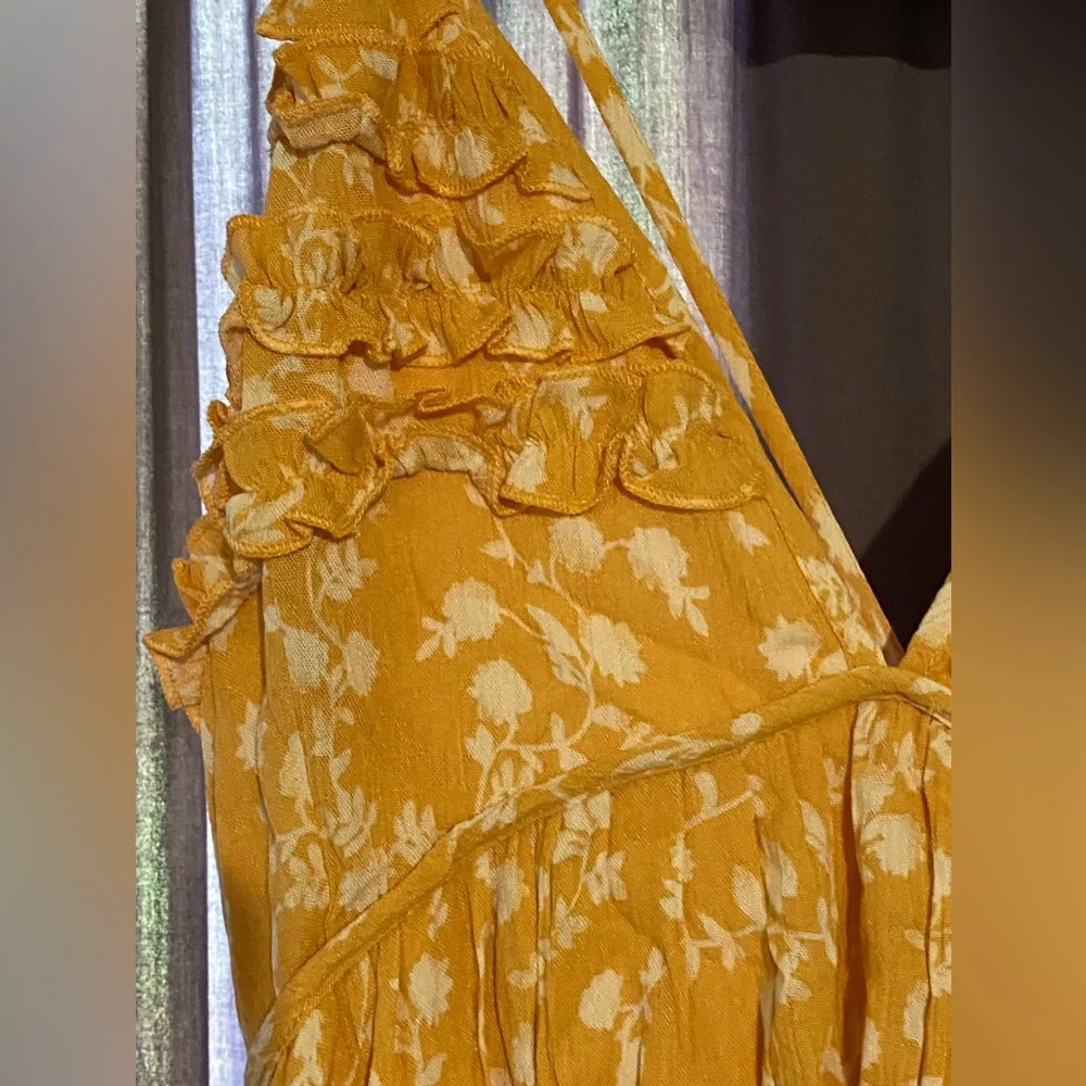 Women’s Papermoon Golden Frilly Ruffled White Floral Pattern Sundress mini - Picture 3 of 17